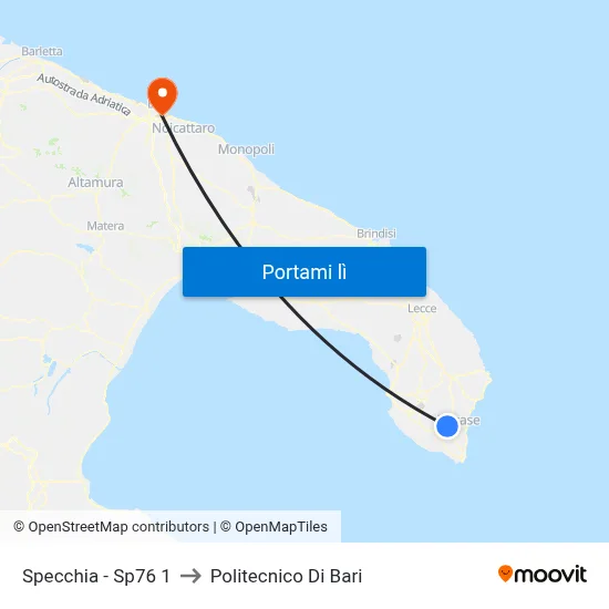 Specchia - Sp76 1 to Politecnico Di Bari map
