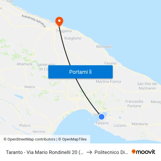 Taranto - Via Mario Rondinelli 20 (Saram) to Politecnico Di Bari map