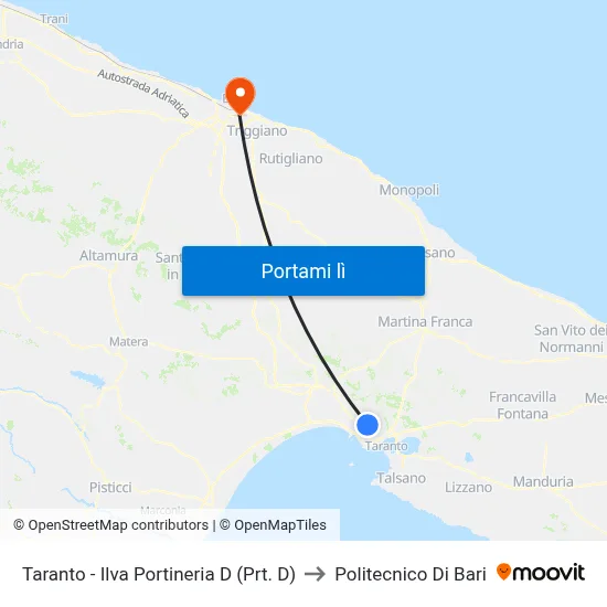 Taranto - Ilva Portineria D (Prt. D) to Politecnico Di Bari map