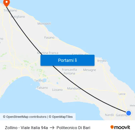 Zollino - Viale Italia 94a to Politecnico Di Bari map