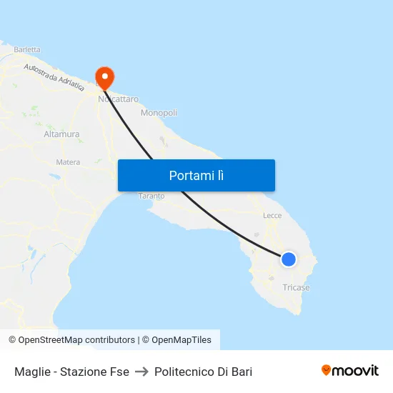 Maglie - Stazione Fse to Politecnico Di Bari map