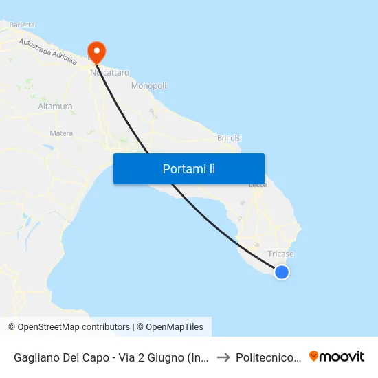 Gagliano Del Capo - Via 2 Giugno (Incrocio Ospedale) to Politecnico Di Bari map