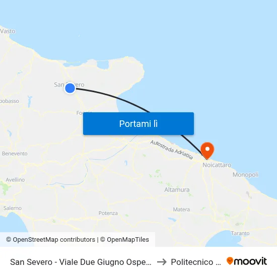 San Severo - Viale Due Giugno Ospedali Dir. Foggia to Politecnico Di Bari map