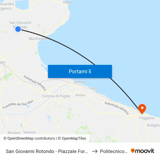 San Giovanni Rotondo - Piazzale Forgione (Capolinea) to Politecnico Di Bari map