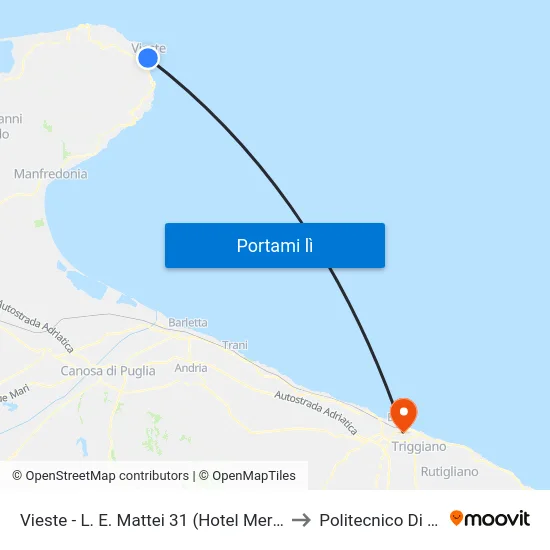 Vieste - L. E. Mattei 31 (Hotel Merinum) to Politecnico Di Bari map