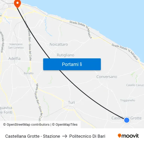 Castellana Grotte - Stazione to Politecnico Di Bari map