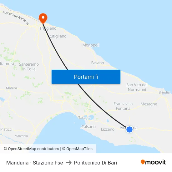 Manduria - Stazione Fse to Politecnico Di Bari map