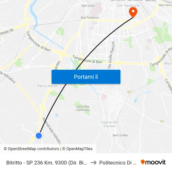 Bitritto - SP 236 Km. 9300 (Dir. Bitritto) to Politecnico Di Bari map