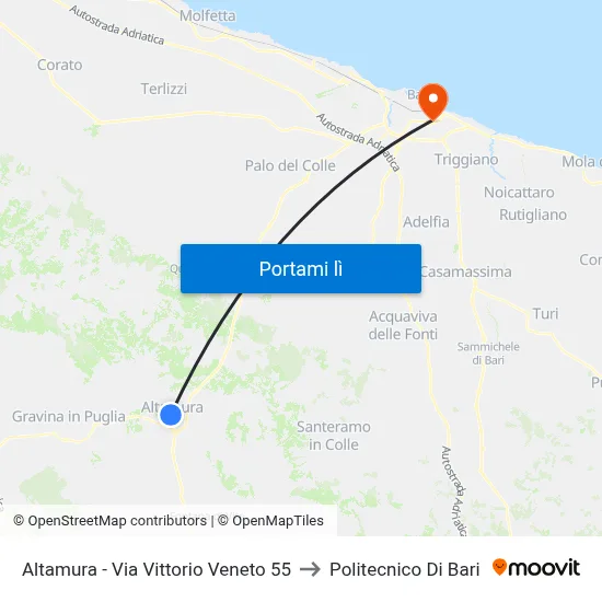 Altamura - Via Vittorio Veneto 55 to Politecnico Di Bari map