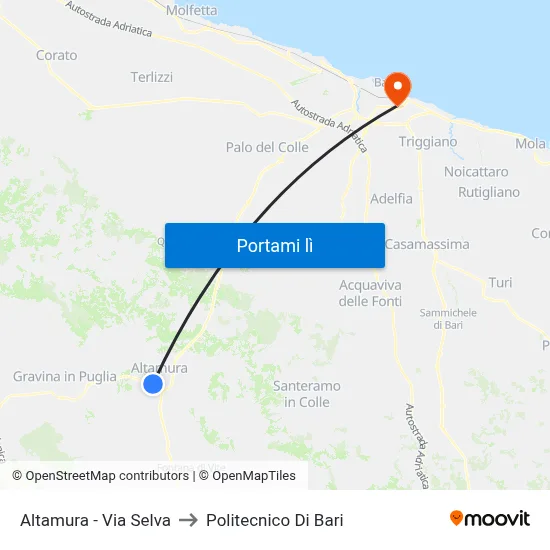 Altamura - Via Selva to Politecnico Di Bari map