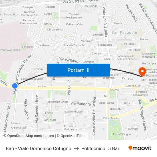 Bari - Viale Domenico Cotugno to Politecnico Di Bari map