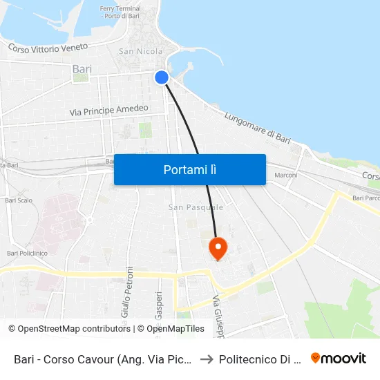 Bari - Corso Cavour (Ang. Via Piccinni) to Politecnico Di Bari map