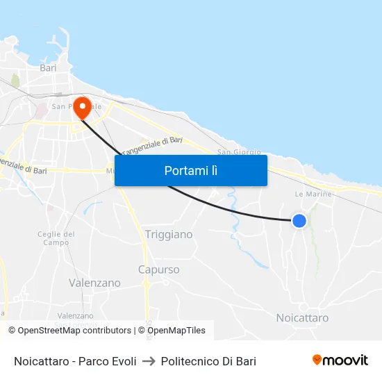 Noicattaro - Parco Evoli to Politecnico Di Bari map