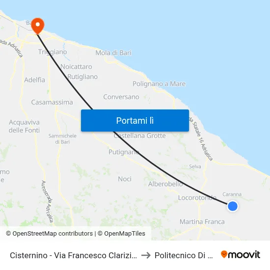 Cisternino - Via Francesco Clarizia 22 to Politecnico Di Bari map