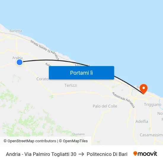 Andria - Via Palmiro Togliatti 30 to Politecnico Di Bari map