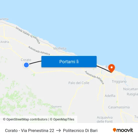 Corato - Via Prenestina 22 to Politecnico Di Bari map