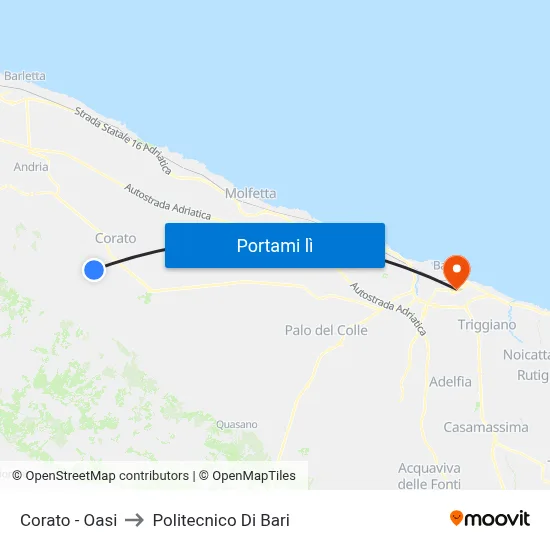 Corato - Oasi to Politecnico Di Bari map