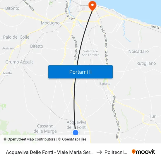 Acquaviva Delle Fonti - Viale Maria Serafina Saturno (Sottovia Fs) to Politecnico Di Bari map