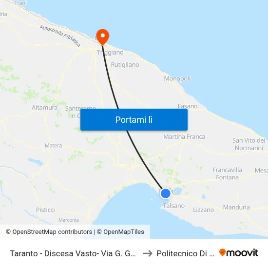 Taranto - Discesa Vasto- Via G. Garibaldi to Politecnico Di Bari map