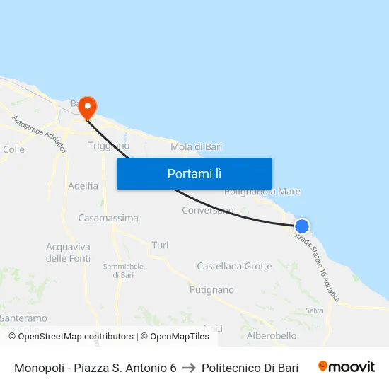 Monopoli - Piazza S. Antonio 6 to Politecnico Di Bari map