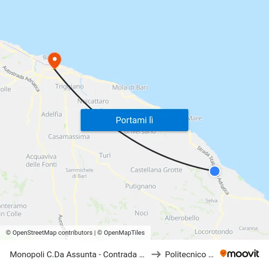 Monopoli C.Da Assunta - Contrada Stomazzeli 56 to Politecnico Di Bari map