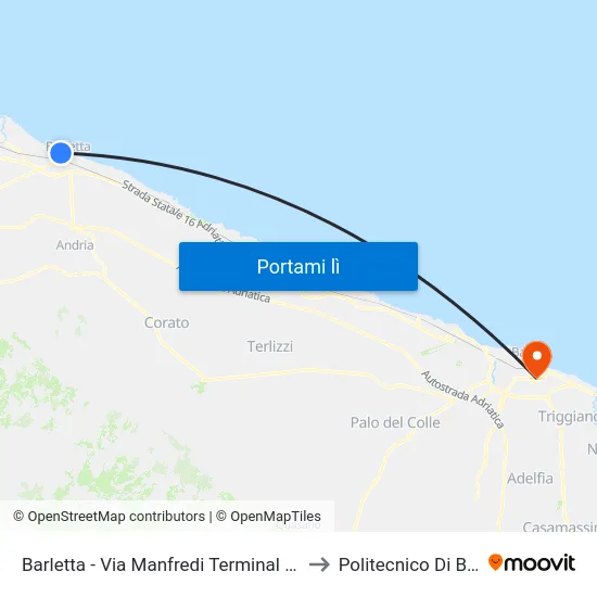 Barletta - Via Manfredi  Terminal Bus to Politecnico Di Bari map