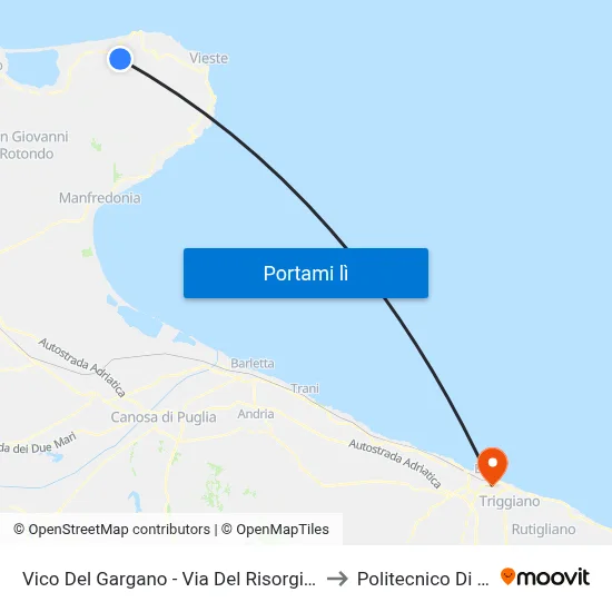 Vico Del Gargano - Via Del Risorgimento to Politecnico Di Bari map