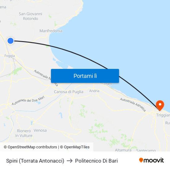 Spini (Torrata Antonacci) to Politecnico Di Bari map