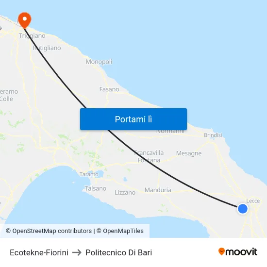 Ecotekne-Fiorini to Politecnico Di Bari map