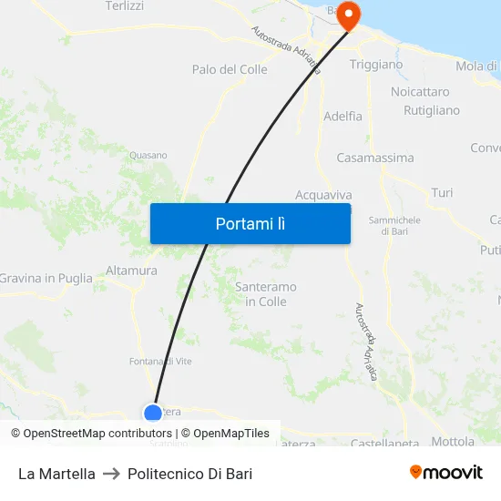 La Martella to Politecnico Di Bari map