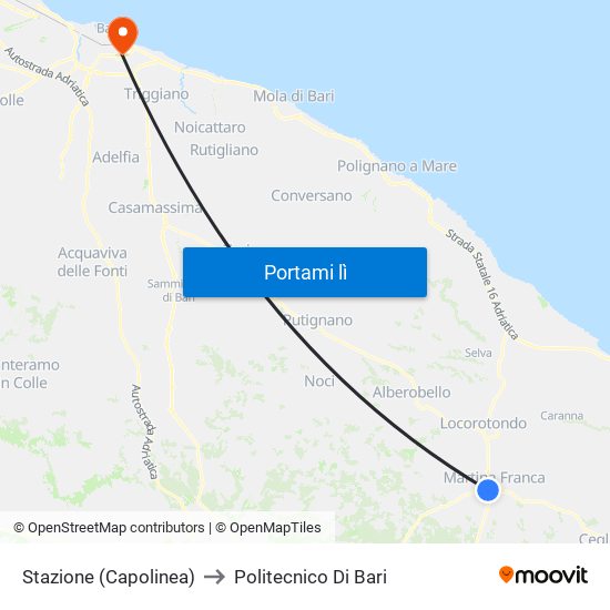 Stazione (Capolinea) to Politecnico Di Bari map