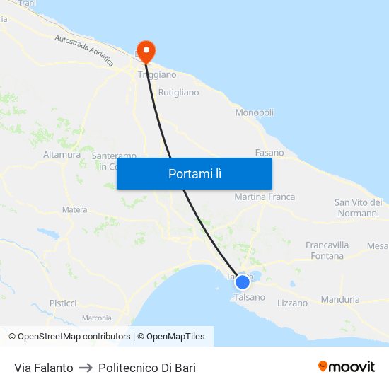 Via Falanto to Politecnico Di Bari map