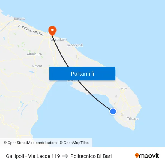 Gallipoli - Via Lecce 119 to Politecnico Di Bari map