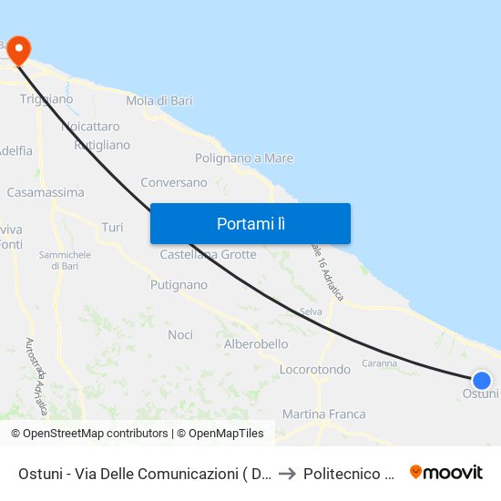 Ostuni - Via Delle Comunicazioni (Dir. Ostuni ) to Politecnico Di Bari map