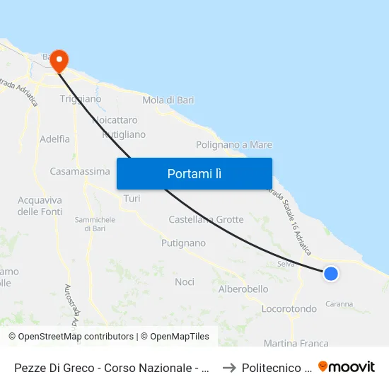 Pezze Di Greco - Corso Nazionale - Di Fronte Al N°10 to Politecnico Di Bari map