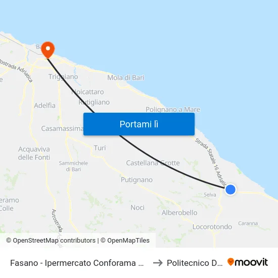 Fasano - Ipermercato Conforama Dir. Fasano to Politecnico Di Bari map