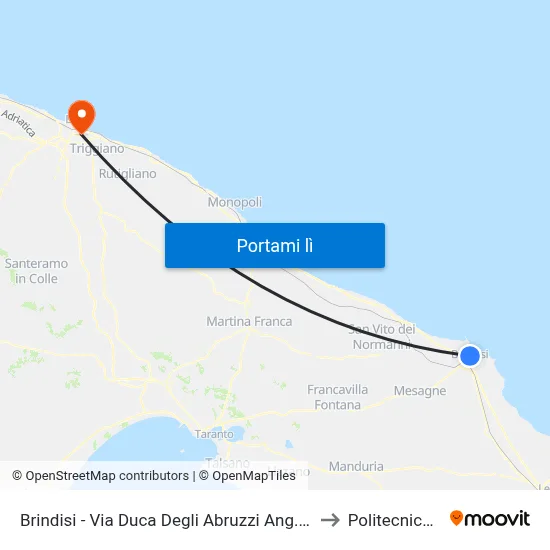 Brindisi - Via Duca Degli Abruzzi Ang. Via Castromediano to Politecnico Di Bari map