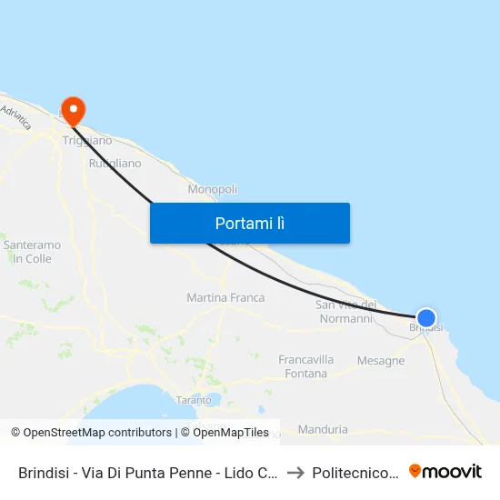 Brindisi - Via Di Punta Penne - Lido Carabinieri/Hemingway to Politecnico Di Bari map