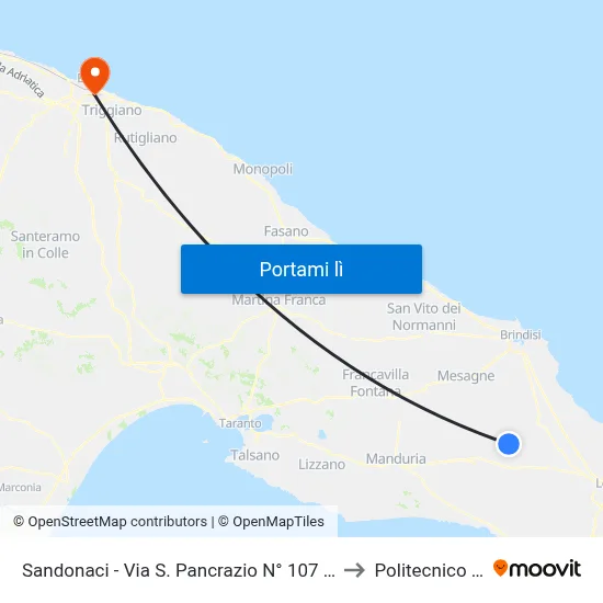 Sandonaci - Via S. Pancrazio N° 107 - Dir. Sandonaci to Politecnico Di Bari map