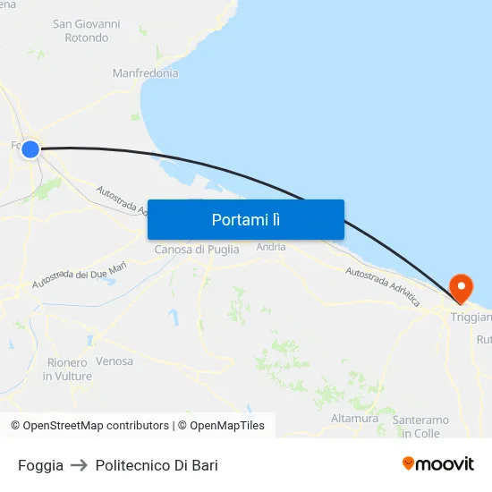 Foggia to Politecnico Di Bari map