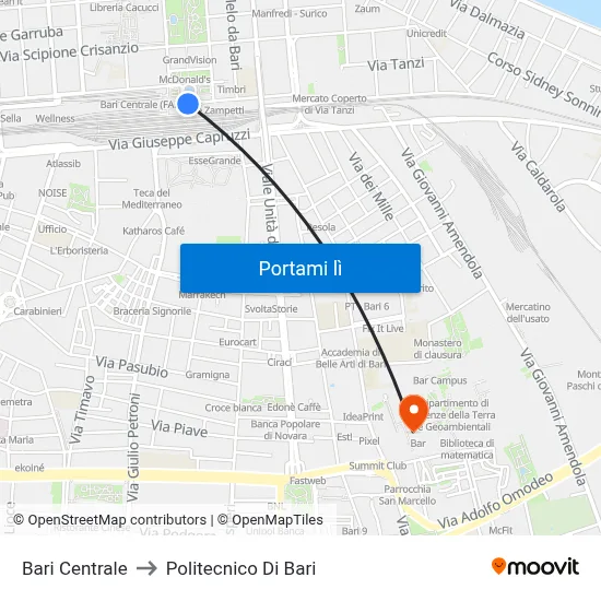 Bari Centrale to Politecnico Di Bari map