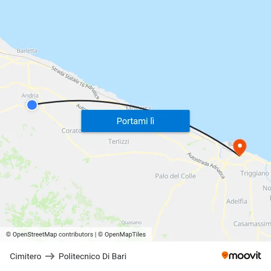 Cimitero to Politecnico Di Bari map