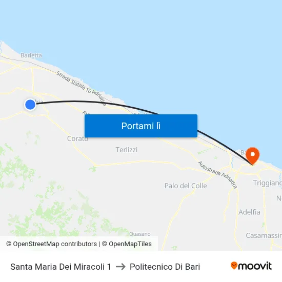 Santa Maria Dei Miracoli 1 to Politecnico Di Bari map