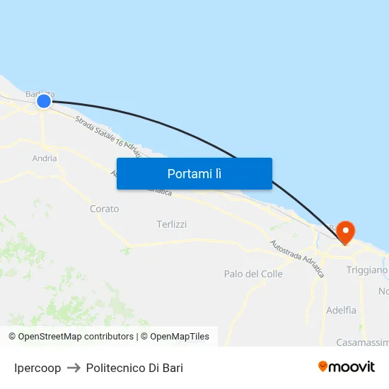 Ipercoop to Politecnico Di Bari map