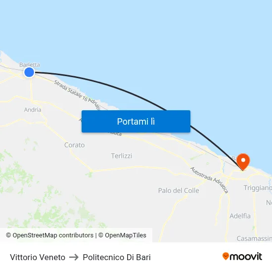 Vittorio Veneto to Politecnico Di Bari map