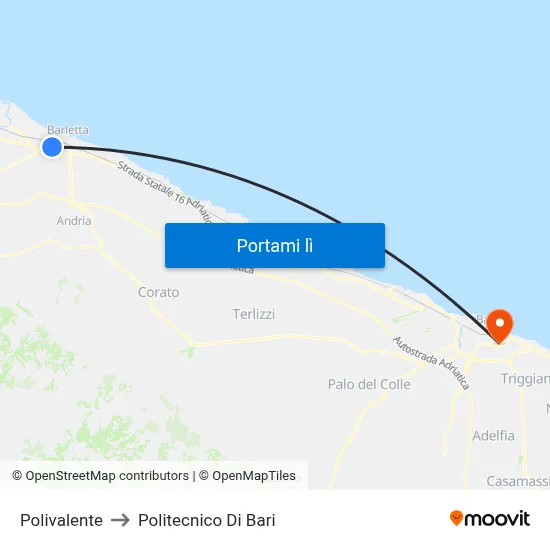 Polivalente to Politecnico Di Bari map