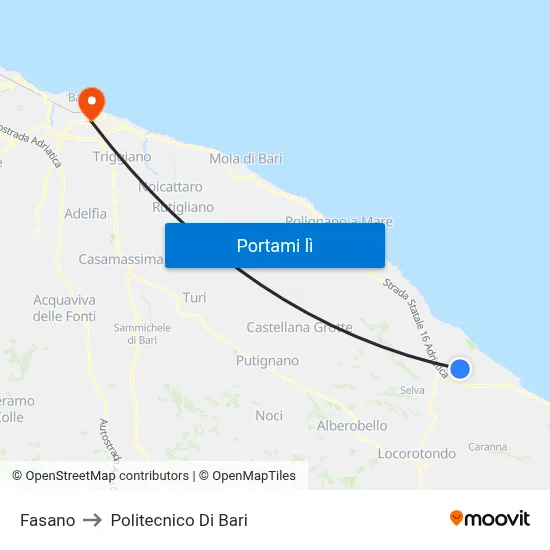 Fasano to Politecnico Di Bari map