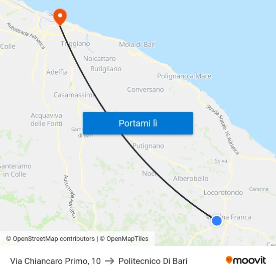Via Chiancaro Primo, 10 to Politecnico Di Bari map