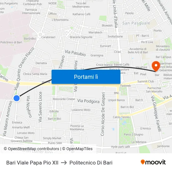 Bari Viale Papa Pio XII to Politecnico Di Bari map