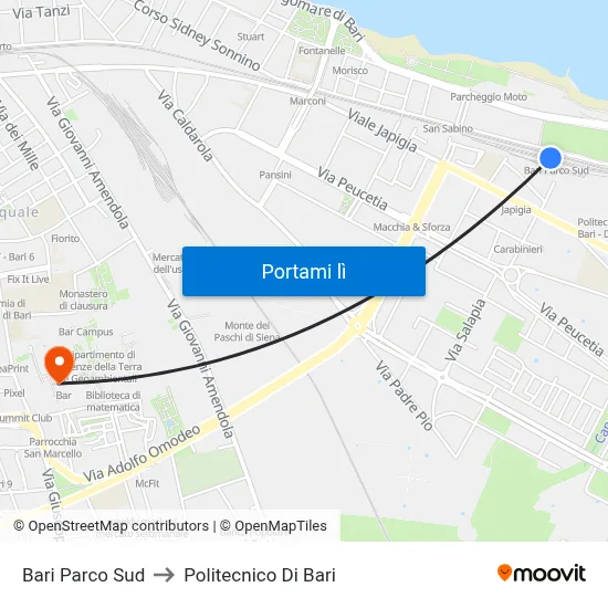 Bari Parco Sud to Politecnico Di Bari map